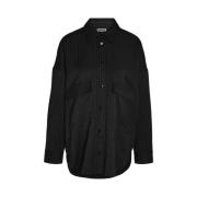 Pinstripe Overshirt Zwart/Wit Freewear Noisy May , Black , Dames