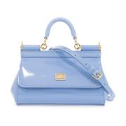 Mini tas van geborsteld leer met iconische plaat Dolce & Gabbana , Blu...