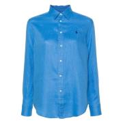 Blauwe Linnen Overhemd Lange Mouw Polo Ralph Lauren , Blue , Dames