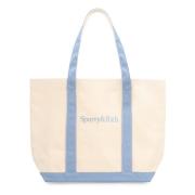 Contrasterend Logo Canvas Tote Tas Sporty & Rich , Beige , Dames