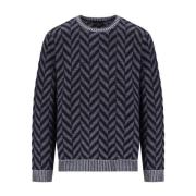 Chevron Blauw Wol Crewneck Jumper Emporio Armani , Blue , Heren