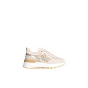 Beige suède sneakers met fluwelen monogram Liu Jo , Beige , Dames