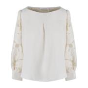 T-Shirt met Bloemenkanten Mouwen See by Chloé , Beige , Dames