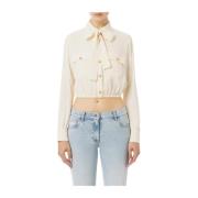 Georgette cropped shirt met sjaal Elisabetta Franchi , Beige , Dames