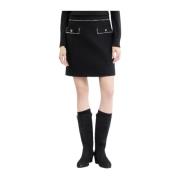 Korte wollen bouclé rok met rand Fay , Black , Dames