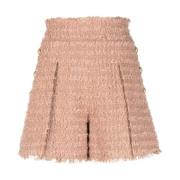 Beige Tweed Shorts met knoopdetail Balmain , Beige , Dames