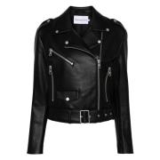 Casual Leren Bikerjack in Zwart Calvin Klein Jeans , Black , Dames