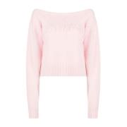 Roze Off-Shoulder Borstel Sweater Balmain , Pink , Dames