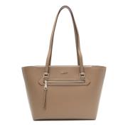 Blauwe Leren Tote Tas met Logo Dkny , Beige , Dames