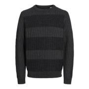 Klassieke Gestreepte Gebreide Trui Jack & Jones , Black , Heren