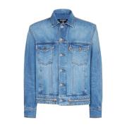 Blauw Denim Jas met Knopen Balmain , Blue , Heren