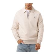 Halfzip Fleece Back Sweatshirt Fred Perry , Beige , Heren