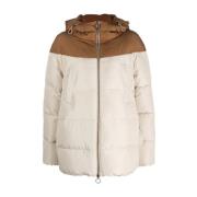 Beige Puffer Nylon Jas met Capuchon Eleventy , Beige , Dames