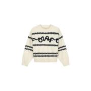 Signature Jacquard Crewneck Gebreid Olaf Hussein , Beige , Dames