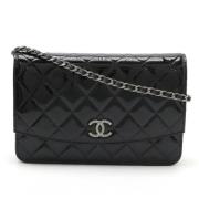 Pre-owned Leather wallets Chanel Vintage , Black , Dames