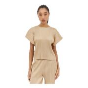 Geplooide Crewneck Top Issey Miyake , Beige , Dames