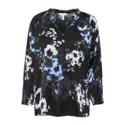 Donkerblauwe Blurred Flower Blouse Part Two , Black , Dames