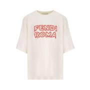 Katoenen T-Shirt met Logo Fendi , White , Dames