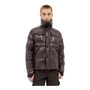 Glanzende Finish Overhemdjasje met Logo Moncler , Brown , Heren