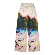 Landschap Print Zijden Elastische Taille Broek Munthe , Multicolor , D...