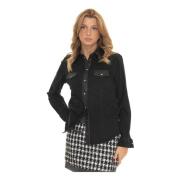 Blouse van jersey stof met leren afwerking Liu Jo , Black , Dames