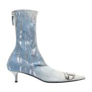 Metallic Detail Stretch-Denim Laarzen Diesel , Blue , Dames