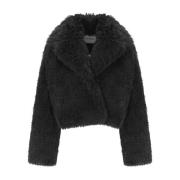 Zwarte Faux Fur Crop Jas Stand Studio , Black , Dames