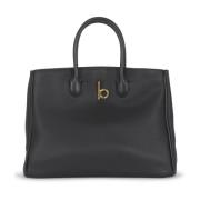 Zwarte Leren Tote Tas met 'b' Sluiting Burberry , Black , Dames