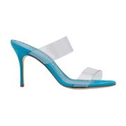 Blauwe Suède Sandalen met PVC Bandjes Manolo Blahnik , Blue , Dames