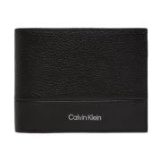 Zwarte Leren Effen Herenportemonnee Calvin Klein , Black , Heren