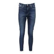 Blauwe Denim Super Skinny Enkellange Jeans Calvin Klein , Blue , Dames