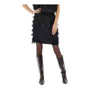 Klassieke Zwarte Rok met Franje Details IN Front , Black , Dames