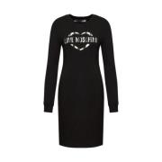 Katoenen jurk met metalen logo Love Moschino , Black , Dames