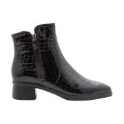 Zwarte Croco Leren Enkellaarzen Hartjes , Black , Dames