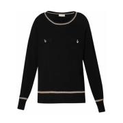 Sportieve Crewneck Sweater met Contraststrepen Liu Jo , Black , Dames