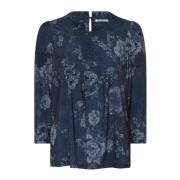 Blauwe Bloemenblouse IN Front , Blue , Dames