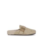 Shearling Mule Platte Schoenen Tory Burch , Beige , Dames