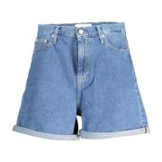 Blauwe Mom Jeans Shorts met Logo Calvin Klein , Blue , Dames