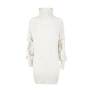 Geruite Geribbelde Coltrui Jurk YES ZEE , White , Dames