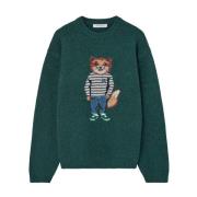 Groene Vos Intarsia Sweater Jurk Maison Kitsuné , Green , Heren