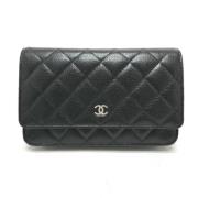 Pre-owned Leather wallets Chanel Vintage , Black , Dames