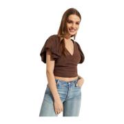 Bruine pofmouw top Free People , Brown , Dames