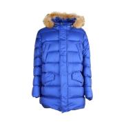 Blauwe Nylon Donsjas met Bont Capuchon add , Blue , Heren