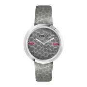 Elegante Grijze Leren Quartz Horloge Furla , Gray , Dames