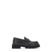 Zwarte Leren Loafers Ronde Neus Hak Woolrich , Black , Dames