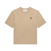 Geborduurd katoenen T-shirt Ami Paris , Beige , Heren