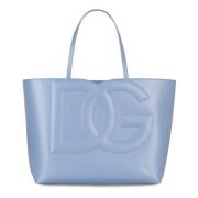 Logo Leren Tote Tas met Ingeprint Logo Dolce & Gabbana , Blue , Dames