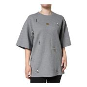 Grijze versierde ronde hals T-shirt Dolce & Gabbana , Gray , Dames