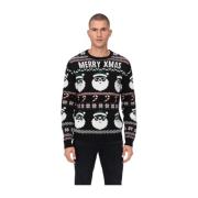 Kerstman Jacquard Crew Gebreid Only & Sons , Black , Heren