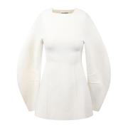 Gepijpte Ballonmouw Trui Jil Sander , White , Dames